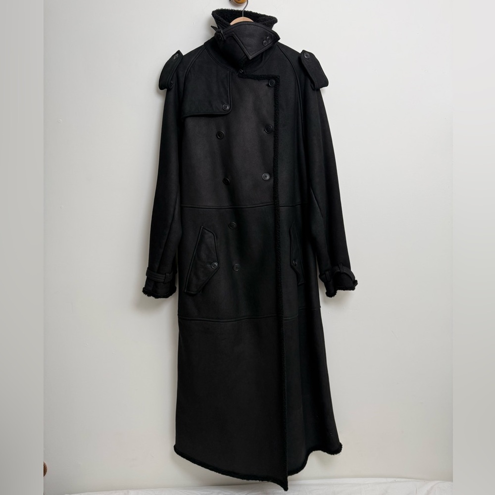 Ralph Lauren Purple Label Shearling Coat Lambskin Double Breasted Black Long